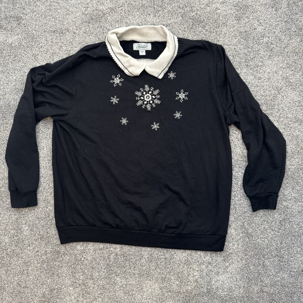 Vintage Y2K Haband Collared Sweatshirt 18-20 Snowflakes Winter Holiday Grandma